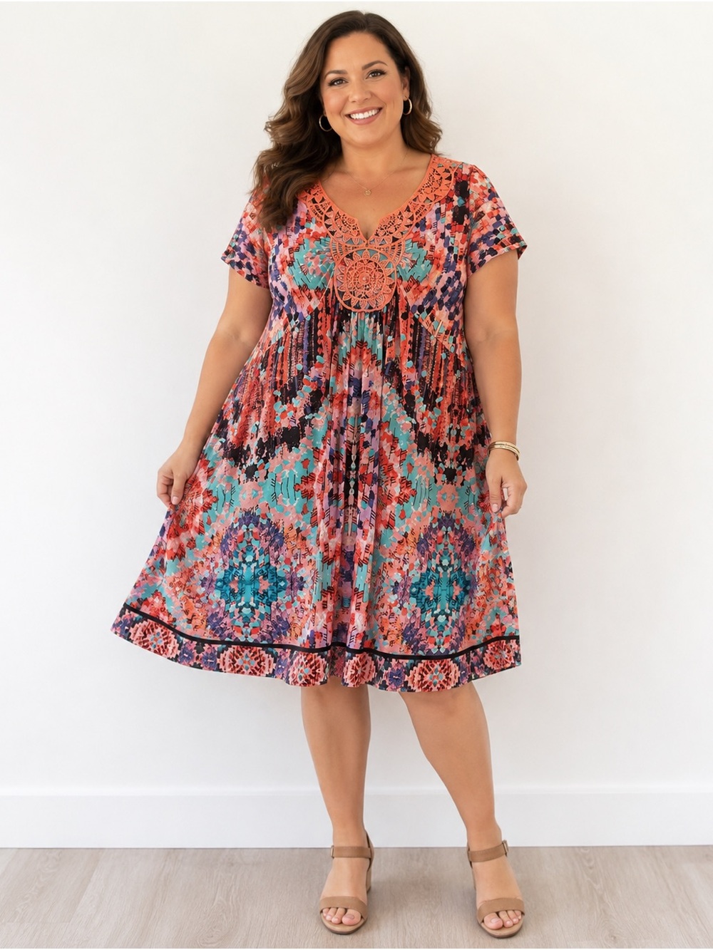 One World 3X Boho Embroidered Multicolor Flowy Dress NWOT